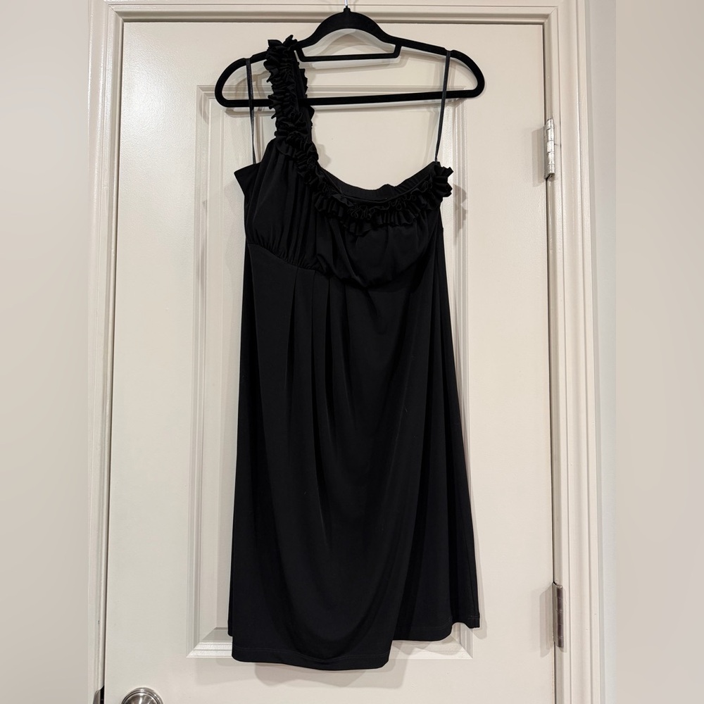 Enfocus Studio Black One Shoulder Dress with Ruffle Accent